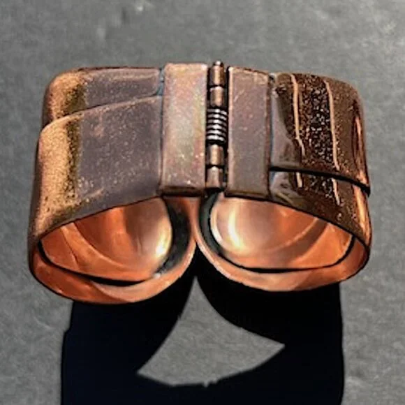 Vintage Mid Century Mod Renoir COPPER hinged Cuff Bracelet & Brooch Set - Picture 6 of 15